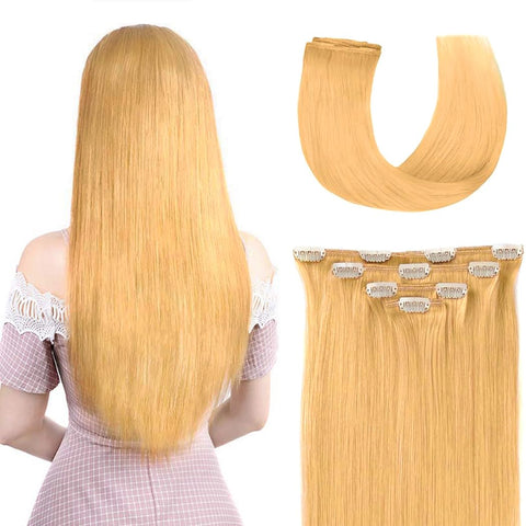 Winsky 12Inches - 50G, Natural Blonde #24: 12" Clip In Hair Extensions Remy Human Hair For Women - Silky Straight Human Hair Clip In Extensions 50Grams 4Pieces Natural Blonde #24 Color