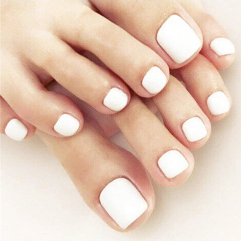 24PCS Press On Toe Nails White Glossy False Toenail Full Cover Acrylic Foot Nails Tips
