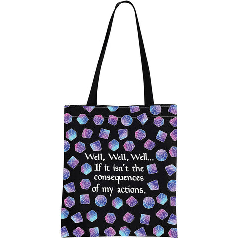 D D Gift Role Playing Games Gift D20 Dice Pouch D D Accessory Pouch Bag DM Games Makeup Bag for RPG Gamer, My Actions Tote, Canvas Cosmetic Bag With Zipper