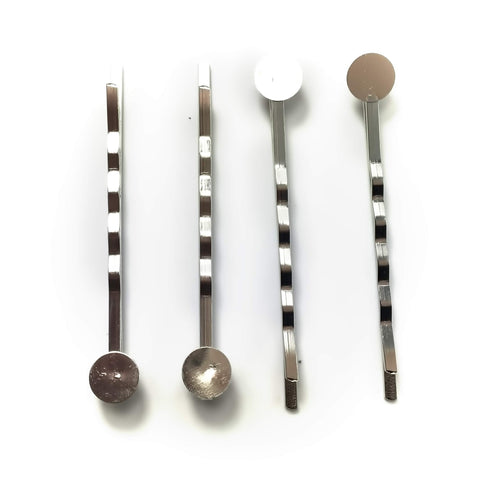 ALL in ONE 50pcs 55mm Silver Tone Bobby Pins Hair Clips with Glue On Flat Pads for DIY