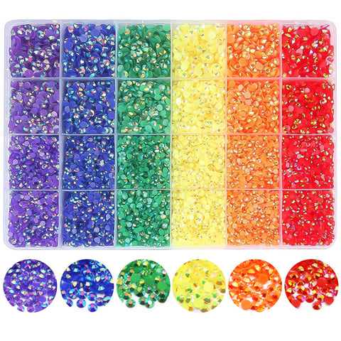 RODAKY Flatback Resin Rhinestones for Craft 24000Pcs Mixed Color Size Flatback Round Rhinestones Bulk Nail Arts Rhinstones Crystals Stone Gems for Makeup Clothes Jewelry (Rainbow)