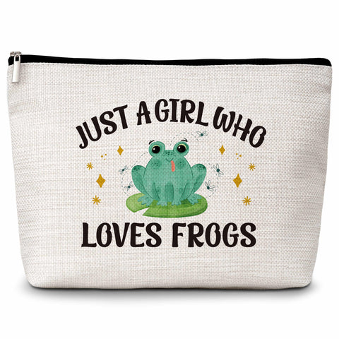 Eyouyeqi Frog Gifts Makeup Bag, Just A Girl Who Loves Frogs Cosmetic Bags, Funny Frog Makeup Zipper Pouch Bag, Frog Lover Inspired Gift, Birthday Gift For Women Girls, 25, White