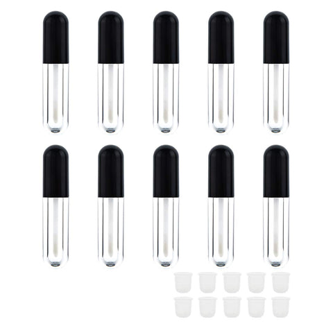 10 Pieces Round Lip Gloss Tubes with Wand, 4.5ml Mini Lip Gloss Containers Empty, Lipgloss Wand Tubes with Rubber Stoppers for Women Cosmetics DIY (Black)