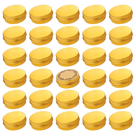 Screw Top Gold Aluminum Tin Jar with Screw Lid and Blank Labels - 31pcs, 1 oz