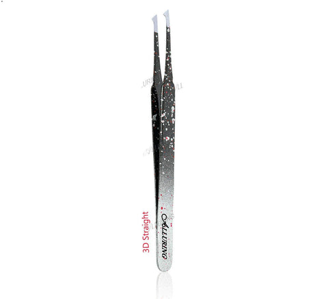 Alluring Ombre Black & Red Tweezers for Eyelash Extension for Volume Lashes 3D, 5D & 6D lashes - 3D Straight