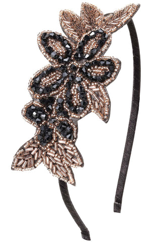 BABEYOND Art Deco Headpiece Flapper Headband 1920s Headpiece Black Rhinestone Headband for Women (Black Gold)