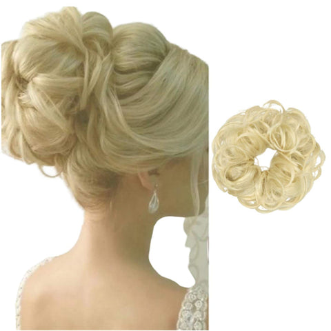 FUT Scrunchy Scrunchie Hair Bun Updo Hairpiece Ponytail Hair Extensions Wavy Curly Messy Hair Bun Extensions Donut Chignons Hair Piece bleach blonde