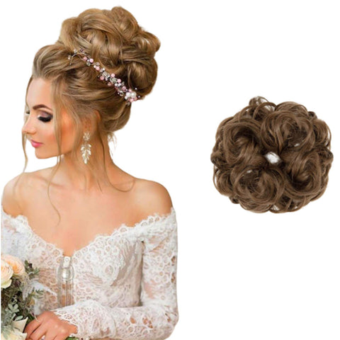 FUT Scrunchy Scrunchie Hair Bun Updo Hairpiece Ponytail Hair Extensions Wavy Curly Messy Hair Bun Extensions Donut Chignons Hair Piece light brown