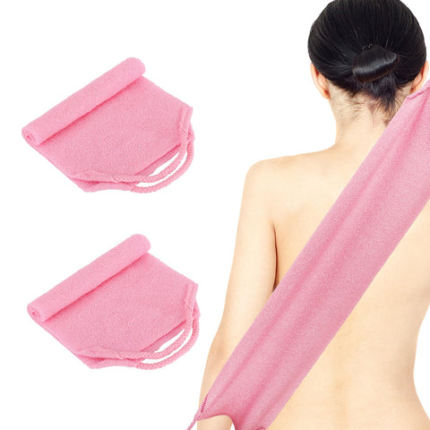 2Pcs Exfoliating Back Scrubber with Handles Body Scrubber Towel for Shower Nylon Back Exfoliator Washcloth Washer for Men Women (Pink)