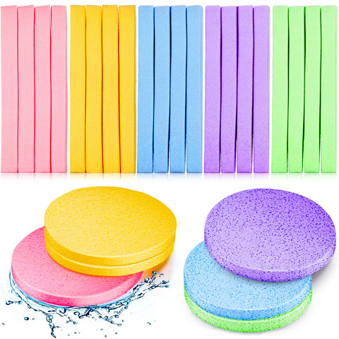 300 Pieces Face Cleansing Sponge Wash Round Face Sponge Soft Facial Sponge Makeup Removal Sponge Pad Compressed Facial Sponge Exfoliating Sponges, Pink, Purple, Blue, Yellow, Green for Women Girls