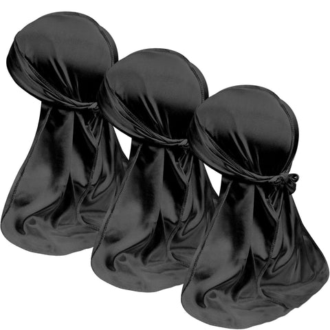 3PCS Durags with 1 Pack Wave Cap for Men (Black)
