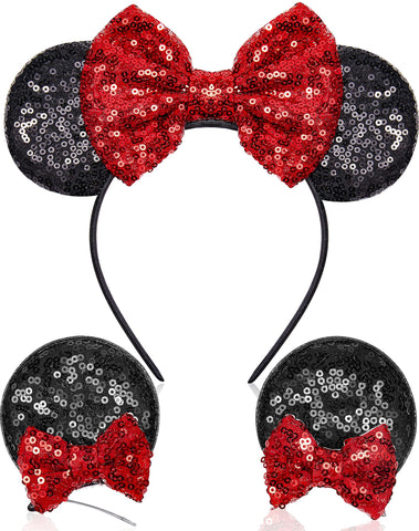 Akkya Mouse Ears Headband Hair Clips Accessories for Women Girl Kid Adult Birthday Party Princess Park Costume Mini Bow Present Black