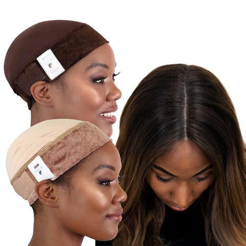 Milano Collection GripCap for Women, 2 in 1 Wig Grip Band Plus Wig Cap for Lace Wigs & Frontals, Comfortable Breathable Fabric for Wigs, Chocolate Brown & Nude, 2 Pack