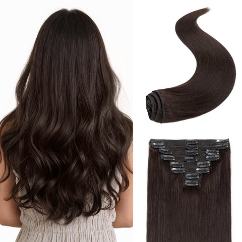 130g-160g 16" 18" 20" 22 Inch True Double Weft Thick Full Head Set Clip in 100% Remy Human Hair Extensions Top Grade 7A For Woman Beauty 8 Pieces 18 Clips (#2 Dark Brown 18 Inch 140g)