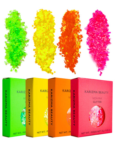 NEONS Face Glitter Pack âœ® KARIZMA Beauty âœ® 40g Festival Glitter Cosmetic Chunky Face Body Hair Nails