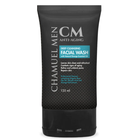 Chamuel Men Skincare Facial Cleanser â€“ Anti-Aging, Firming, Exfoliating, Deep Cleaning, Organic, All Natural Glycolic Acid Acne & Wrinkle Eraser Face Wash for Oily, Dry, Combo or Sensitive Skin
