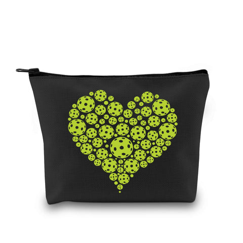G2TUP Pickleball Player Gift Pickleball Heart Green Makeup Bag Pickleball Lover Cosmetic Bag Pickleball Coach Gift Pickleball Team Gift Zipper Travel Bag, Pickleball Heart Black Bag