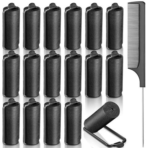 18 Pieces Satin Rollers Sponge Hair Rollers Black Satin Covered Rollers Silk Foam curlers for Hairdressing Styling (1.18 Inch)