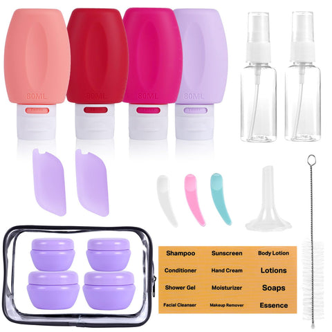 JaneJu Travel Bottles for Toiletries, TSA Approved 3oz 19 Pack Travel Size Containers, Refillable Leak Proof BPA Free Silicone Squeezable Travel Accessories