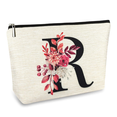 ancpeany A-Z Personalized Makeup Bag for Women Gifts, Linen Waterproof Small Travel Cosmetic bag, R, Fashion