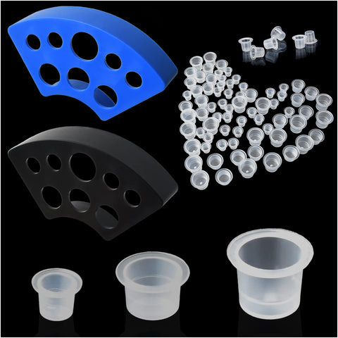 Yuronam 302PCS Tattoo Ink Caps Kit, Include 300 Tattoo Ink Cups and 2 Ink Cap Holder for Tattoo Ink Tattoo Accessory Tattoo Supplies