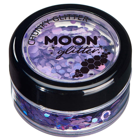 Moon Glow Holographic Chunky Glitter by – Cosmetic for Face, Body, Nails, Hair and Lips - 3G Purple