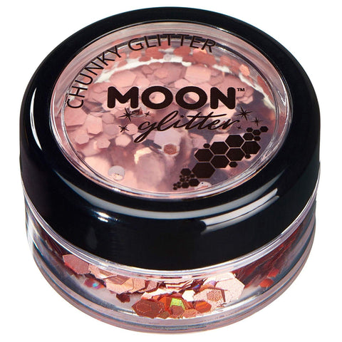 Moon Glow Holographic Chunky Glitter by Moon Cosmetic for Face, Body, Nails, Hair and Lips - 3G Rose Gold