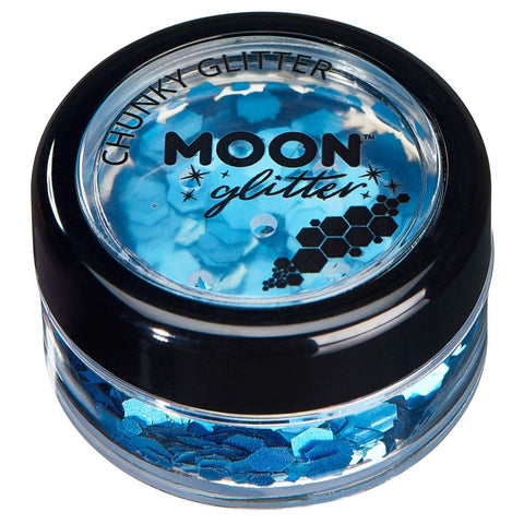 Moon Glitter Holographic Chunky Glitter 100% Cosmetic Glitter for Face, Body, Nails, Hair and Lips - 0.10oz - Blue