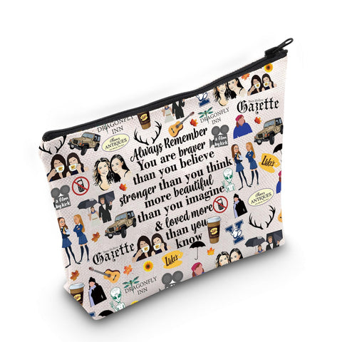 WZMPA Luke's Diner Cosmetic Bag Coffee Inspired Gift You Are Braver Stronger Smarter Luke's Diner Makeup Zipper Pouch Bag, Always Gilmore, Fit