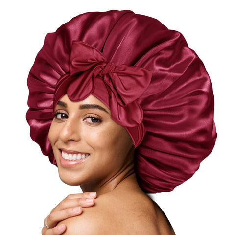 BONNET QUEEN Silk Bonnet Satin Bonnet Hair Bonnet for Sleeping Large Bonnet Big Bonnet with Tie Band Night Sleep Satin Cap for Women Curly Hair Braids Burgundy