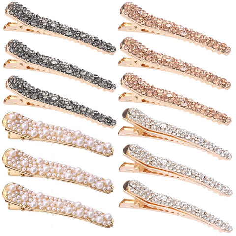 LoveBB 12 Pieces Pearls Rhinestone Alligator Hair Clips, Duckbill Hairpins for Women Girls Hair Styling Tools Accessories