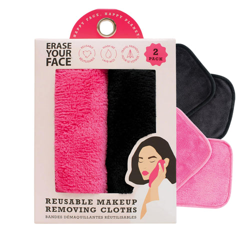 Danielle Erase Your Face Reusable Makeup Removing Cloths, 2-Pack, Pink/Black, 2 Piece