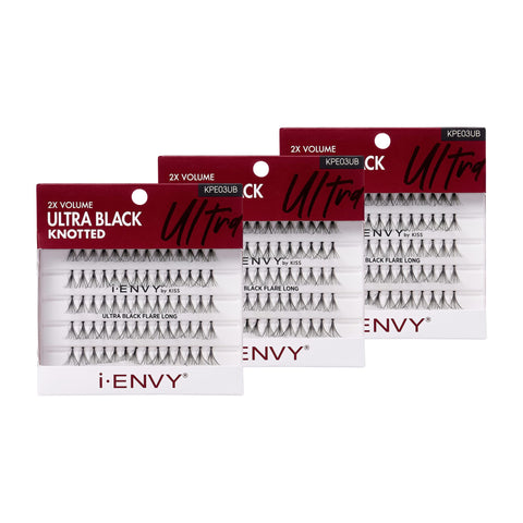 i-ENVY Luxe Black Flare Individual Lashes, 3 PACK (Ultra Black - Long)