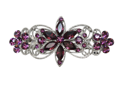 Faship Gorgeous Rhinestone Crystal Flora Hair Barrette Clip - Purple