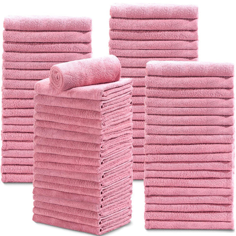 Newwiee 72 Pack Bleach Proof Microfiber Hair Towels, 18 x 30 Inch, Pink