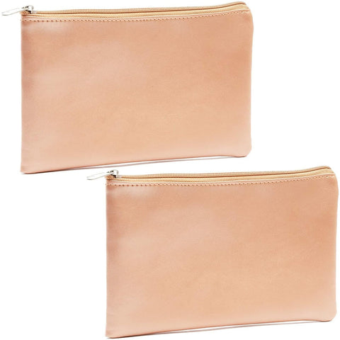 PU Leather Pencil Pouch for Girls (Rose Gold, 2 Pack)