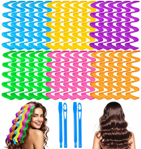 YEVYO Heatless Hair Curler, 42 PCS No Heat Damage Heatless Curlers with 2 PCS Styling Hooks, for Women Girls Long Medium Short Hair ( 4 Colors, 45cm/17.7" )