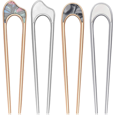 4 Pieces U Shaped Hair Pin Stick Vintage Metal Hair Pin Fork Sticks Hair Chignon Pins Elegant Hair Chopsticks U Shaped Headdress U Sticks Pins Hair Styling Accessories for Woman Girls