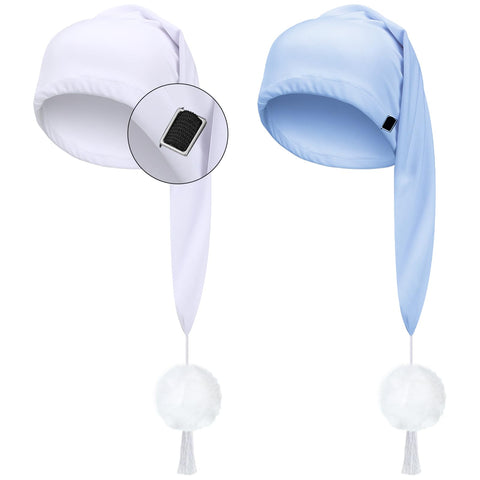 Geyoga 2 Pcs Men Silk Night Sleeping Cap Adjustable Drawstring Night Sleeping Cap with Pom Ball for Daily Use
