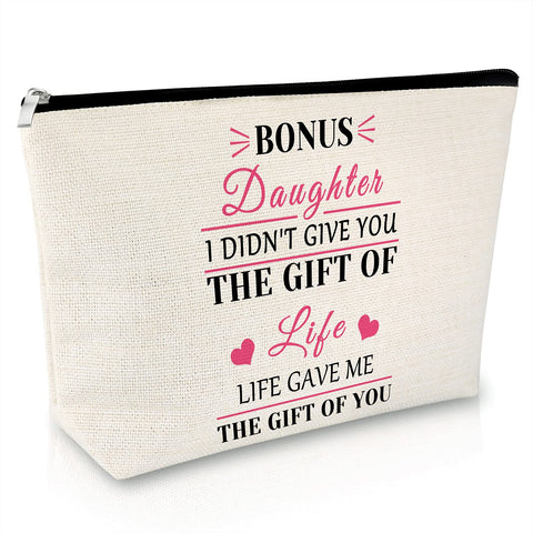 Bonus Daughter Gift Makeup Bag Stepdaughter Gift from Stepmother Funny Birthday Gift For Daughter In Law Cosmetic Bag Graduation Gift for Her Christmas Wedding Gift Travel Cosmetic Pouch