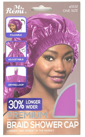 Annie - Ms. Remi Premium Adjustable and Foldable Braid Shower Cap with Drying Loop (Pink, 25" x 18.5")
