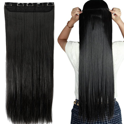 S-noilite Elegant 30"(76cm) Longest Straight Natural Black 3/4 Full Head One Piece 5 Clips Clip in Hair Extensions