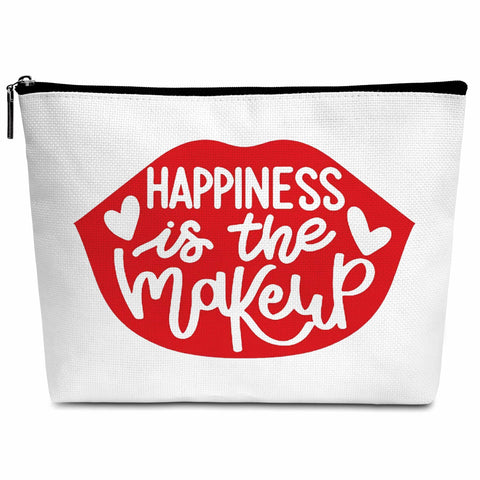 Makeup Bag Gifts for Women, Happiness Is The Makeup Makeup Bag, Makeup Lover Gifts, Birthday Graduation Friendship Gift for Woman Girl Mom Daughter Friend(red)-A07, White