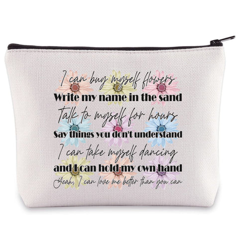 BWWKTOP Song Lyrics Makeup Bag Singer Album Gifts I Can Buy Myself Flowers Write My Name In The Sand Zipper Pouch For Women Girls, Buy Myself Flowers, Fit