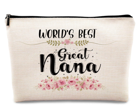 kdqua Great Nana Makeup Bag, Mothers Day Birthday Gifts from Granddaughter, Appreciation Gifts for Grandma Grandmother, Watercolor Floral Linen Cosmetic Bag Zipper Pouch Travel Organizer Toiletry Bag