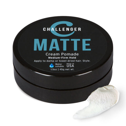 Matte Cream Pomade - Challenger 1.5oz Medium Firm Hold - Water Based, Clean & Subtle Scent. Best Mens Hair Styling Cream, Wax, Fiber, Clay, Paste All In One