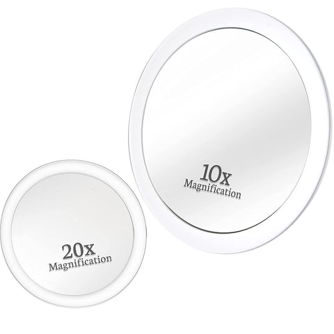 20X & 10X Magnifying Mirror Set Combo with 3 Suction Cups Each - Compact & Travel Ready - 6-Inch & 4-Inch Wide