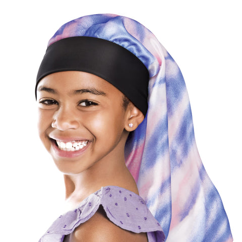 Red by Kiss Kids Satin Braid Bonnet, Comfy Wide Band for long hair, long braids (Tie Dye Pink/Purple)