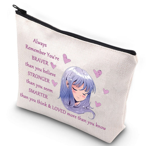 WZMPA Amine Girl Cosmetic Bag Anime Fans Gift You Are Braver Stronger Smarter Than You Think Japan Anime Makeup Zipper Pouch Bag For Women Teen Girls, Always Amine,