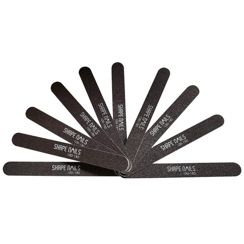 Shape Nails 100 180 Grit (Very Coarse/Medium Coarse) Double Sided Black Professional Nail Files Pack of 10